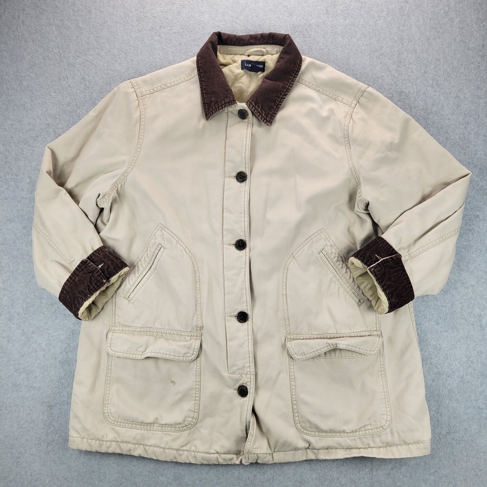 Lands End Canvas Chore Coat Corduroy Collar Button Front Womens‎ XL 18-20 Tan - Picture 15 of 16